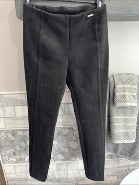 Tahari Black Suede Petite Ponte Trousers